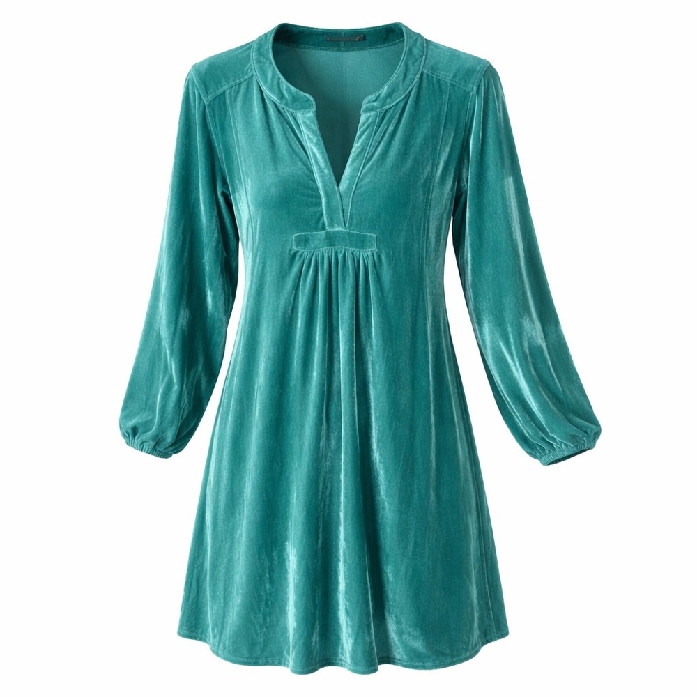 Bad Little Country Girl Teal‎ Velvet Short Dress Size M Split Neck Pockets